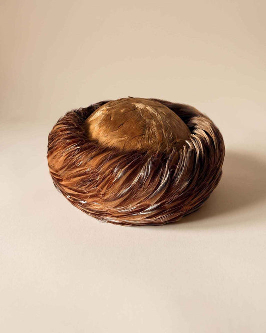 Vintage 1950s Brown Feather Toque Hat | Brimmed Pheasant Feather Hat | Mid Century Cocktail Hat