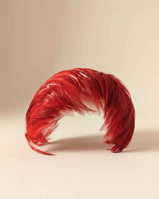 Vintage 1950s Red Feather Half Hat | Sculptural Cocktail Hat | Mid Century Statement Millinery
