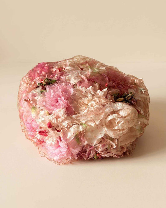 Vintage 1950s Pink Floral Hat | Veiled Flower Cocktail Hat | Pink Garden Party Vintage Hat
