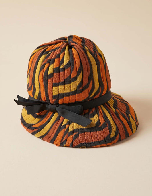 Vintage Christian Dior Chapeaux Hat | Abstract Orange Mustard Black Pleated Brim Designer Hat | Paris New York
