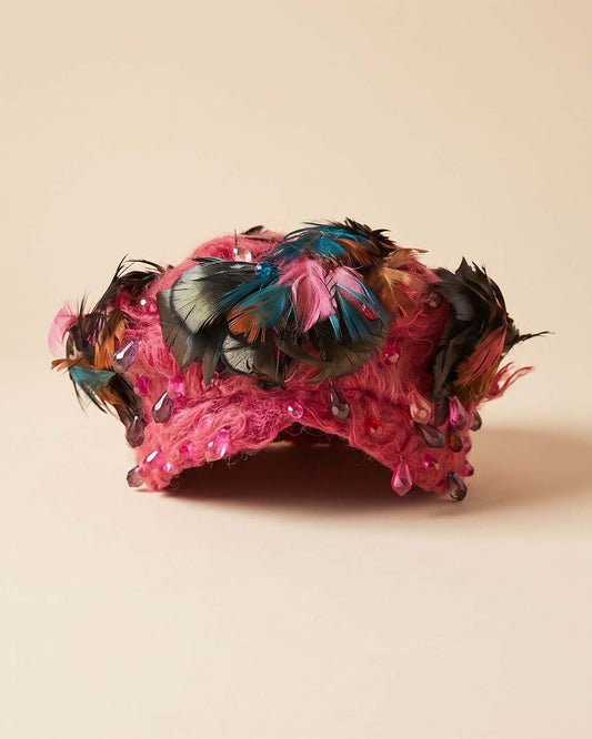 Vintage Christian Dior Chapeaux Hat | Pink Feather Crystal Cocktail Hat | Paris New York Designer Millinery