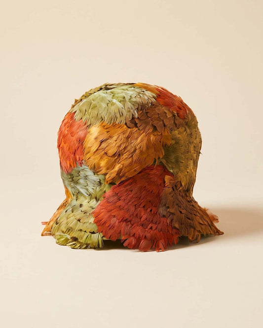 Vintage Christian Dior Chapeaux Feather Hat | Multicolor Patchwork Feather Bucket Cloche | Paris New York Designer Millinery