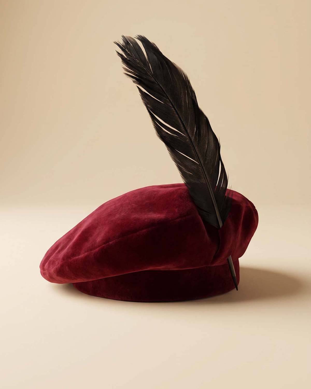 Vintage 1940s Burgundy Felt Tilt Hat | Black Feather WWII Era Hat | Sculptural Vintage Millinery