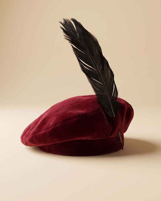 Vintage 1940s Burgundy Felt Tilt Hat | Black Feather WWII Era Hat | Sculptural Vintage Millinery
