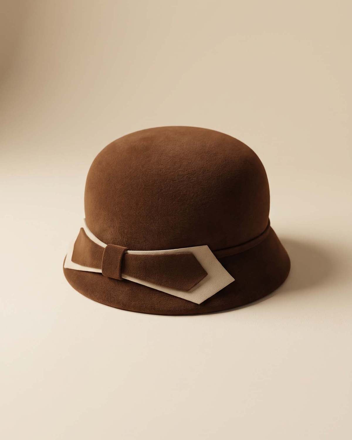 Vintage 1960s Vienna Velour Brown Felt Cloche Hat | Mod Geometric Bow Made in Austria