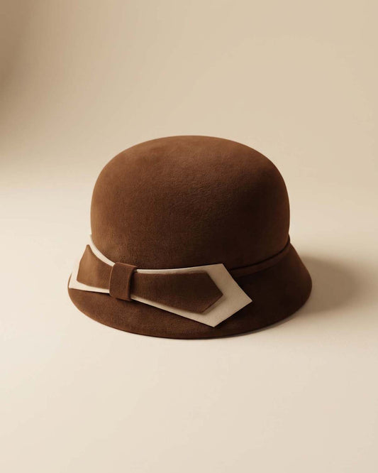 Vintage 1960s Vienna Velour Brown Felt Cloche Hat | Mod Geometric Bow Made in Austria