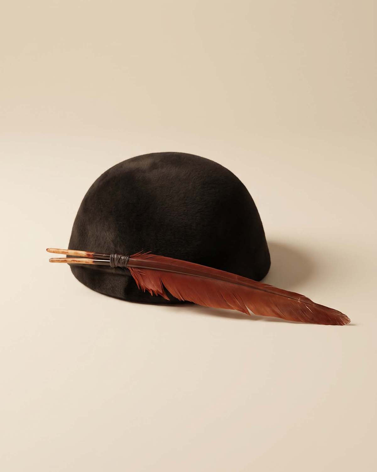 Vintage 1940s Black Felt Tilt Hat | Brown Feather Accent | WWII Era Sculptural Cocktail Hat