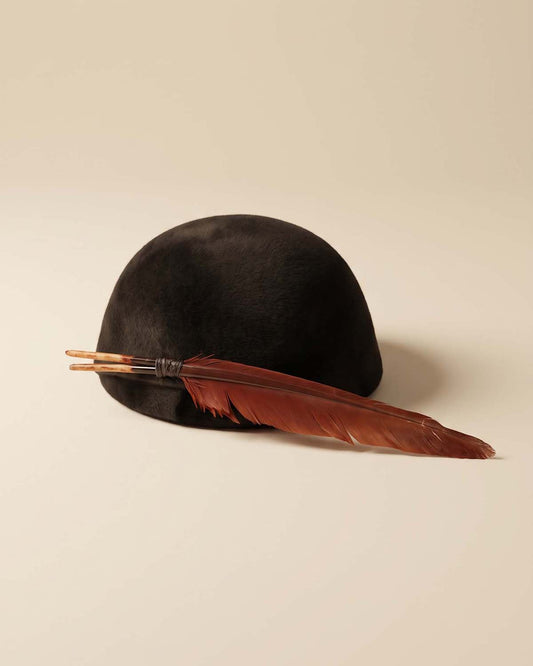 Vintage 1940s Black Felt Tilt Hat | Brown Feather Accent | WWII Era Sculptural Cocktail Hat