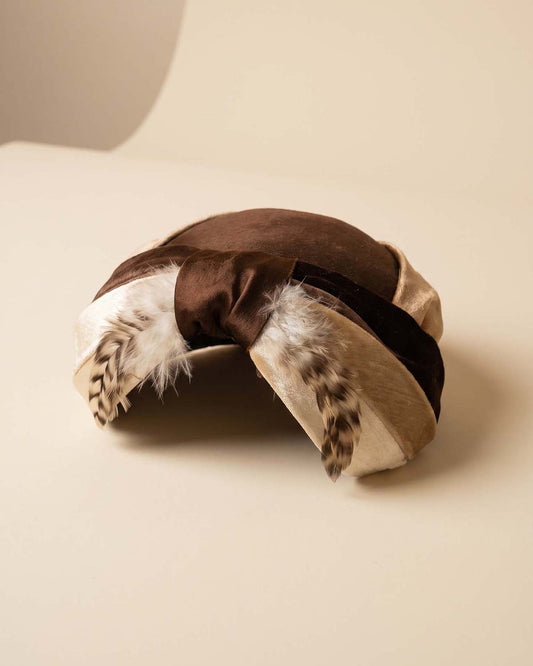 Vintage 1940s Modern Miss Velvet Half Hat | Brown Champagne Feather Cocktail Hat
