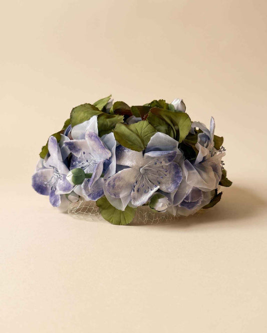 Vintage 1950s Sally Victor Hat | Blue Floral Veiled Cocktail Hat | Designer Flower Hat