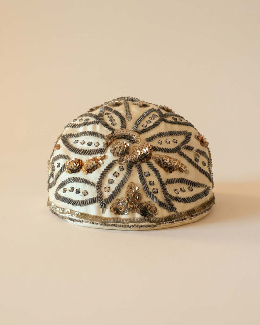 Vintage Schiaparelli Hat 1950s | Ivory Beaded Sequin Half Hat | Designer Cocktail Hat