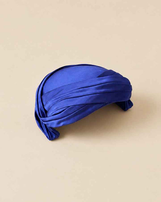 Vintage 1950s Fisk Chicago Royal Blue Satin Half Hat | Draped Cocktail Hat | Mid Century Evening Hat