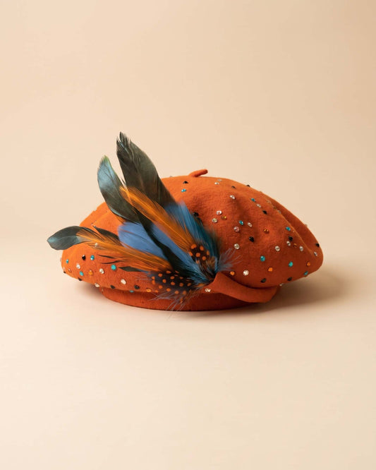Vintage 1960s Christian Dior Chapeaux Orange Felt Hat | Restored Feather Rhinestone Designer Hat
