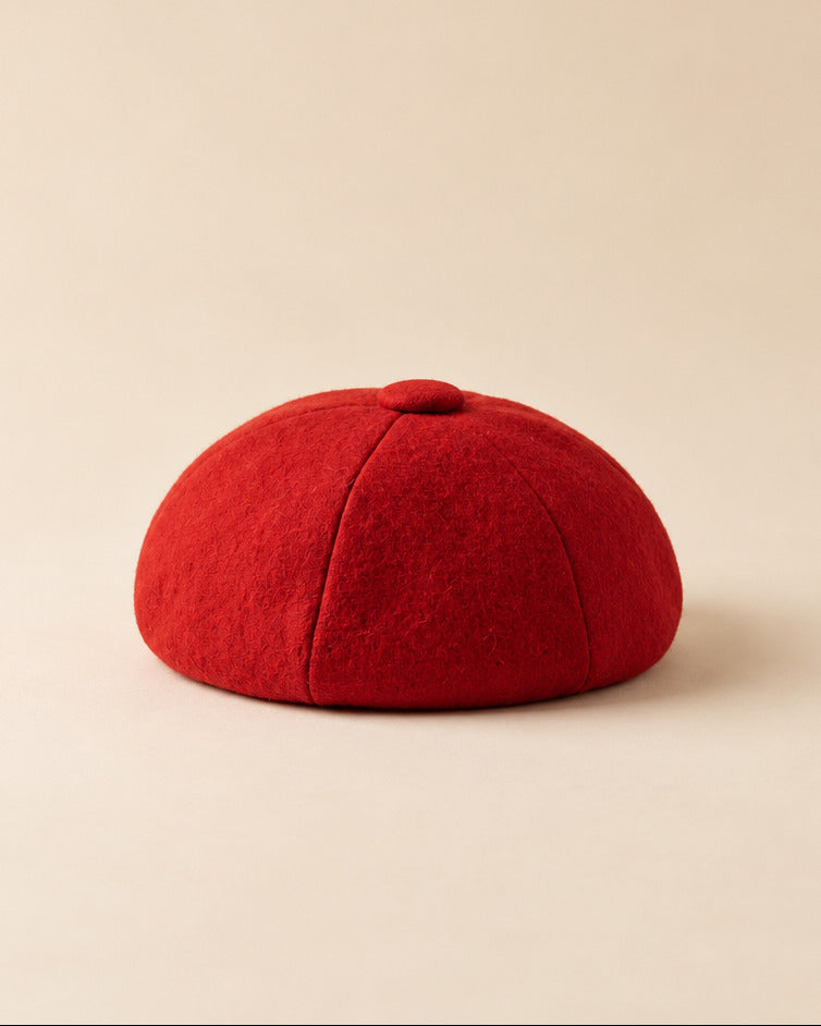 Vintage 1960s Red Wool Beret Hat | Paneled Mod Hat with Covered Button | Mid Century Women's Hat