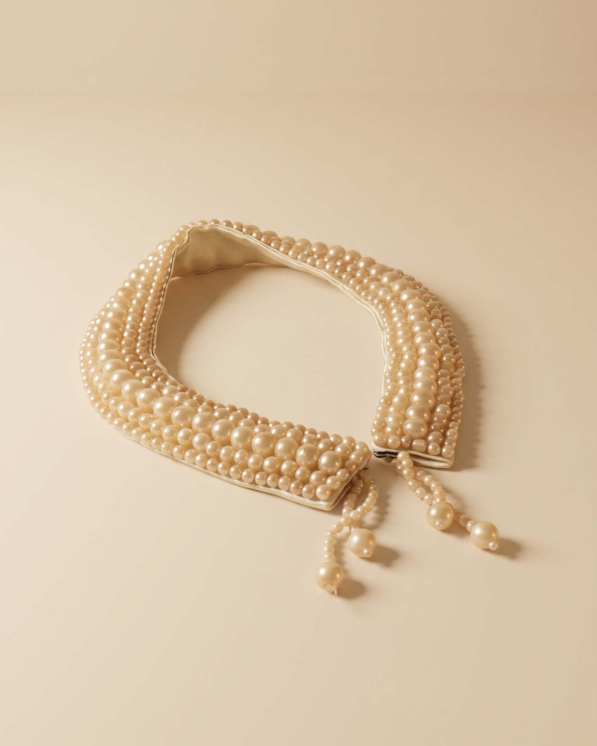Vintage 1950s 1960s Faux Pearl Collar Champagne Ivory Beaded Detachable Collar with Dangling Pearls Bridal Wedding Accessory