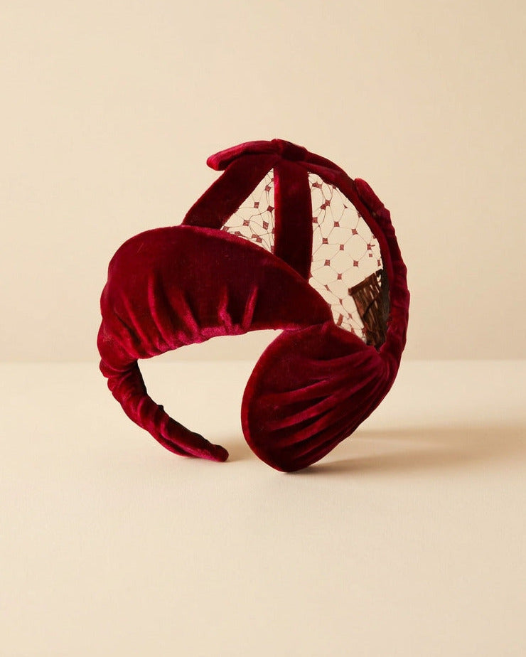 Vintage 1940s Walters Burgundy Velvet Holiday Hat Open Crown Sculptural Half Hat Fascinator
